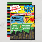 スーパーヒーロー呼び出し！漫画誕生日パーティー 招待状 (正面/裏面)