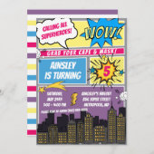 スーパーヒーロー呼び出し!漫画誕生日パーティー 招待状 (正面/裏面)