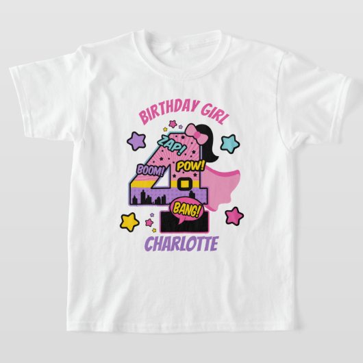 スーパーヒーロー四誕生日ガール四女すごい子 Tシャツ (レイダウン)