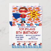 スーパーヒーロー子供の誕生日パーティの招待状for Boys 招待状 (正面/裏面)