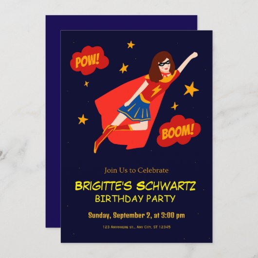 スーパーヒーロー子供の誕生日 招待状 (正面/裏面)