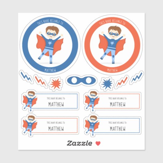 スーパーヒーロー少年この本は次のものだ シール (シート)