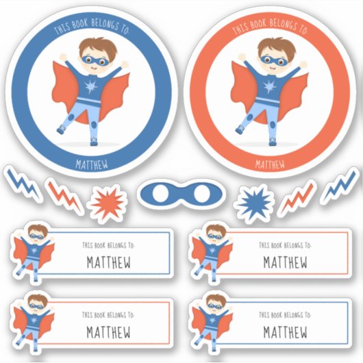 スーパーヒーロー少年この本は次のものだ シール (正面)