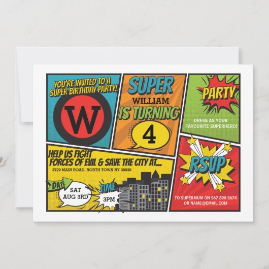 スーパーヒーロー招待状ヒすごいーロパーティー招待状 招待状 (正面)