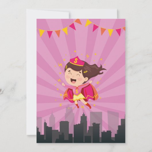 スーパーヒーロー招待状ピンクガールズすごいパーティー 招待状 (裏面)
