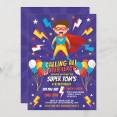 スーパーヒーロー招待状ボーイズブルースターズすごいパーティー 招待状 (正面/裏面)