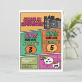 スーパーヒーロー招待状共有ジョイントパーティーピンク漫画 招待状 (スタンド正面)