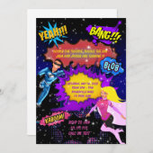 スーパーヒーロー招待状、ツインズ誕生日招待状 招待状 (正面/裏面)