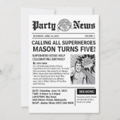 スーパーヒーロー新聞誕生日招待状 招待状 (正面)