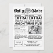 スーパーヒーロー新聞誕生日招待状 招待状 (正面)