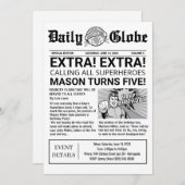 スーパーヒーロー新聞誕生日招待状 招待状 (正面/裏面)