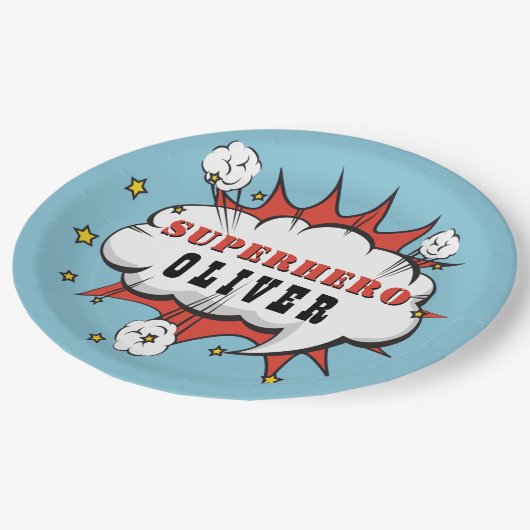 スーパーヒーロー漫画の吹き出し少年誕生日パーティー ペーパープレート