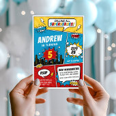 スーパーヒーロー漫画の誕生日招待状（少年向け） 招待状