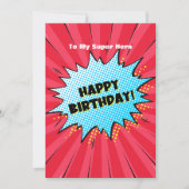 スーパーヒーロー漫画をテーマにした誕生日 招待状 (正面)