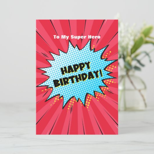 スーパーヒーロー漫画をテーマにした誕生日 招待状 (スタンド正面)