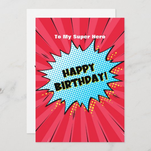 スーパーヒーロー漫画をテーマにした誕生日 招待状 (正面/裏面)