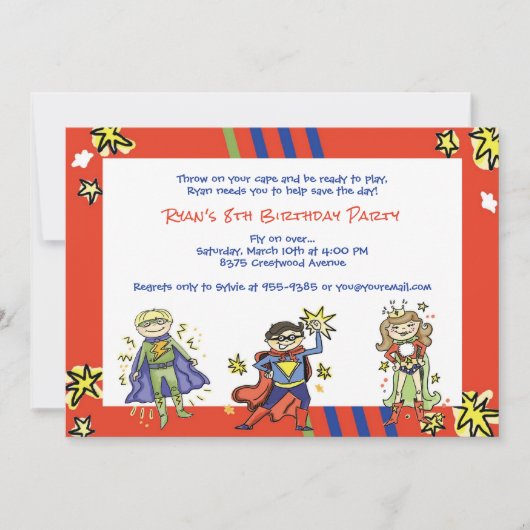 スーパーヒーロー漫画アクションヒーローボーイinケープ 招待状 (正面)