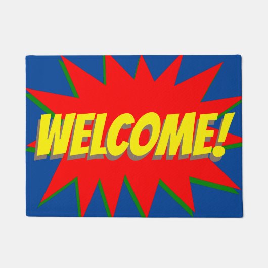 スーパーヒーロー漫画ウェルカム ドアマット (正面)