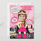スーパーヒーロー漫画スタイルの女の子の誕生日写真 サンキューカード (正面)