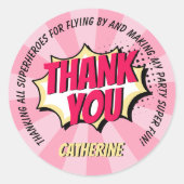 スーパーヒーロー漫画スタイルガール誕生日ピンクサンキュー ラウンドシール (正面)