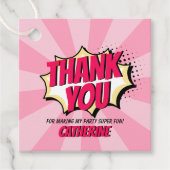 スーパーヒーロー漫画スタイルガール誕生日ピンク フェイバータグ (正面)