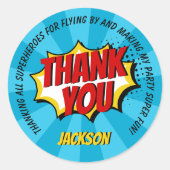 スーパーヒーロー漫画スタイルボーイ誕生日ブルーサンキューユー ラウンドシール (正面)