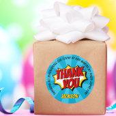 スーパーヒーロー漫画スタイルボーイ誕生日ブルーサンキューユー ラウンドシール