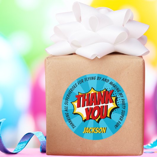 スーパーヒーロー漫画スタイルボーイ誕生日ブルーサンキューユー ラウンドシール