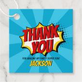 スーパーヒーロー漫画スタイルボーイ誕生日ブルー フェイバータグ (正面)