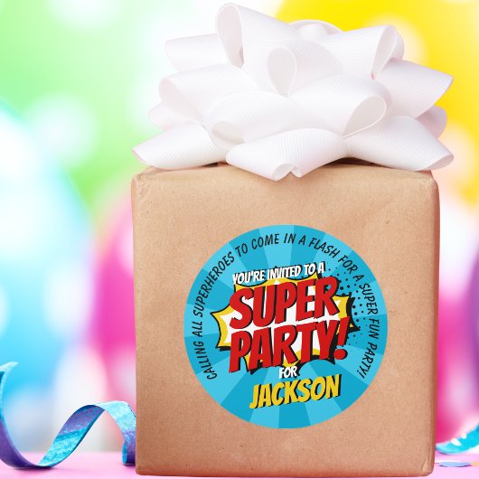 スーパーヒーロー漫画スタイルボーイ誕生日ブルー ラウンドシール