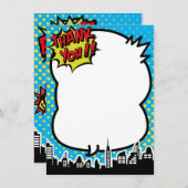 スーパーヒーロー漫画ストリップブルーサンキューノート サンキューカード (正面/裏面)