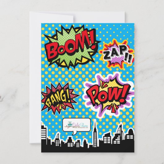 スーパーヒーロー漫画ストリップブルーサンキューノート サンキューカード (裏面)