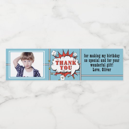 スーパーヒーロー漫画スピーチクラウドフォト誕生日 ペットボトルラベル (シングルラベル)