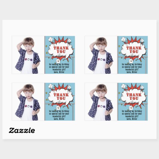 スーパーヒーロー漫画スピーチクラウドフォト誕生日 長方形シール (シート)