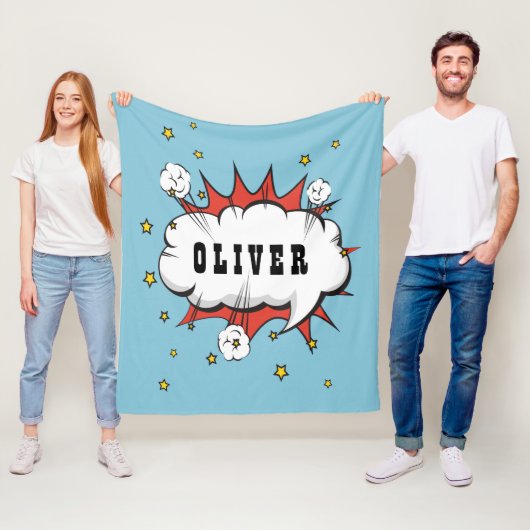 スーパーヒーロー漫画スピーチクラウドボーイネーム フリースブランケット (インサイチュ)