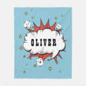 スーパーヒーロー漫画スピーチクラウドボーイネーム フリースブランケット (正面)
