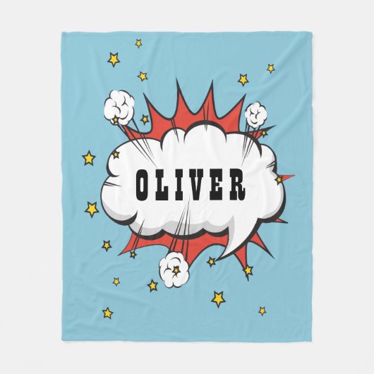 スーパーヒーロー漫画スピーチクラウドボーイネーム フリースブランケット (正面)