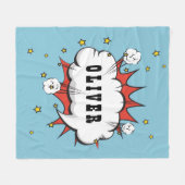 スーパーヒーロー漫画スピーチクラウドボーイネーム フリースブランケット (正面(横))