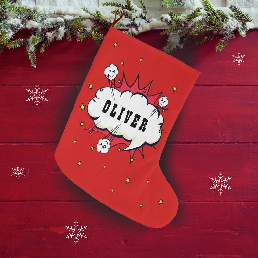 スーパーヒーロー漫画スピーチクラウドボーイネーム ラージクリスマスストッキング