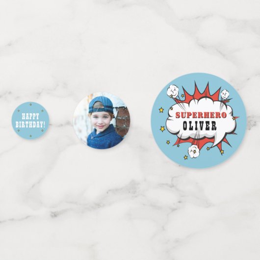 スーパーヒーロー漫画スピーチクラウドボーイバースデーパーティー コンフェッティ (裏面)