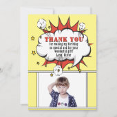 スーパーヒーロー漫画スピーチクラウド少年誕生日 サンキューカード (正面)