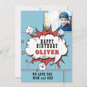 スーパーヒーロー漫画スピーチバブルフォト誕生日カード (正面)