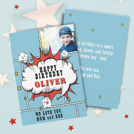 スーパーヒーロー漫画スピーチバブルフォト誕生日カード