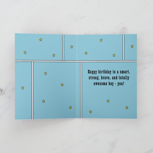 スーパーヒーロー漫画スピーチバブルボーイハッピーバースデー カード (内部)