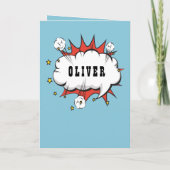 スーパーヒーロー漫画スピーチバブルボーイハッピーバースデー カード (裏面)