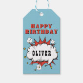 スーパーヒーロー漫画スピーチバブルボーイハッピーバースデー ギフトタグ (正面)