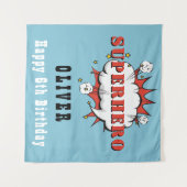 スーパーヒーロー漫画スピーチバブルボーイバースデーパーティー タペストリー (正面(横))