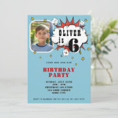 スーパーヒーロー漫画スピーチバブルボーイバースデーパーティー 招待状 (スタンド正面)