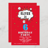 スーパーヒーロー漫画スピーチバブルボーイバースデーパーティー 招待状 (正面/裏面)