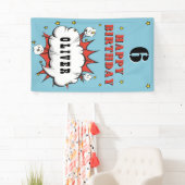 スーパーヒーロー漫画スピーチバブルボーイバースデーパーティー 横断幕 (インサイチュ)